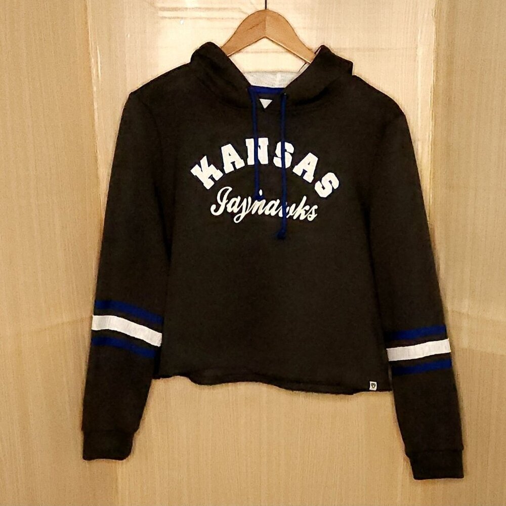 Colosseum New University Of Kansas Grey Blue Cropped Hooded Sweatshirt